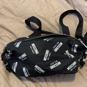 Moschino Black and White Logo Belt Bag